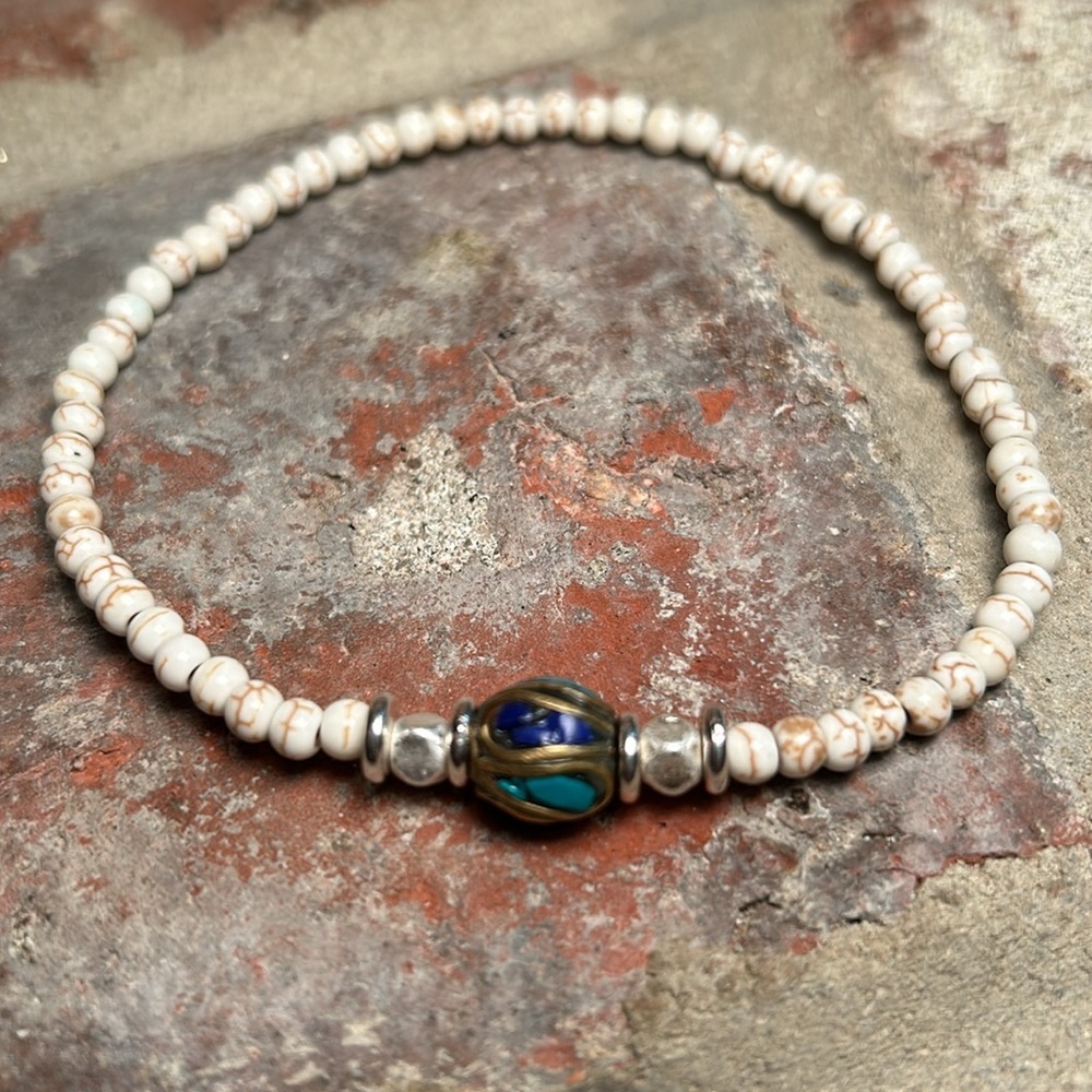 Howlite Anklet & Bracelets with 14k Gold Filled Beads - Picture 3 of 11